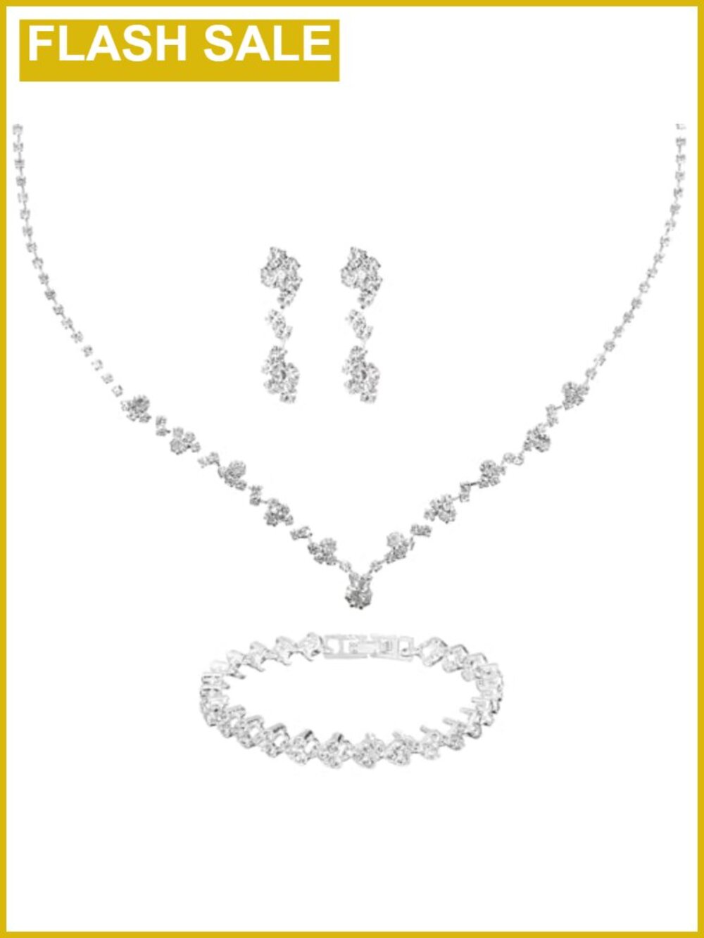 Crystal Rhinestone Wedding Jewelry Set Silver Necklace Earrings Bracelet Bridal